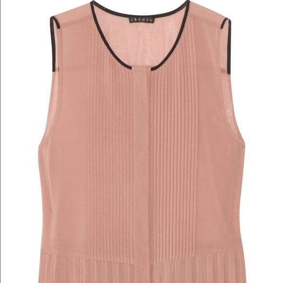 THEORY Maikoda silk pleated sleeveless blouse in a faded rose color. Small. - Picture 2 of 5